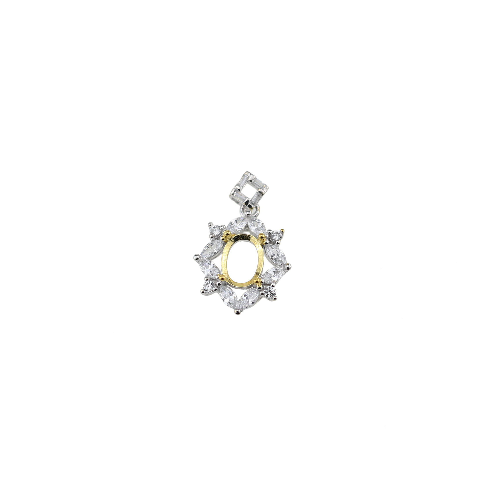 1Pcs 6x8MM Flower Oval Prong Bezel Gold Plated Solid 925 Sterling Silver Pendant Blank Settings for Moissanite Gemstone 1421121 - Click Image to Close